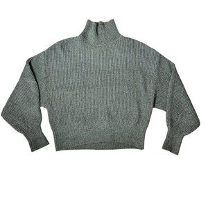 H&M Chunky Knit Cropped Mock Neck Sweater Size XS Green Grey